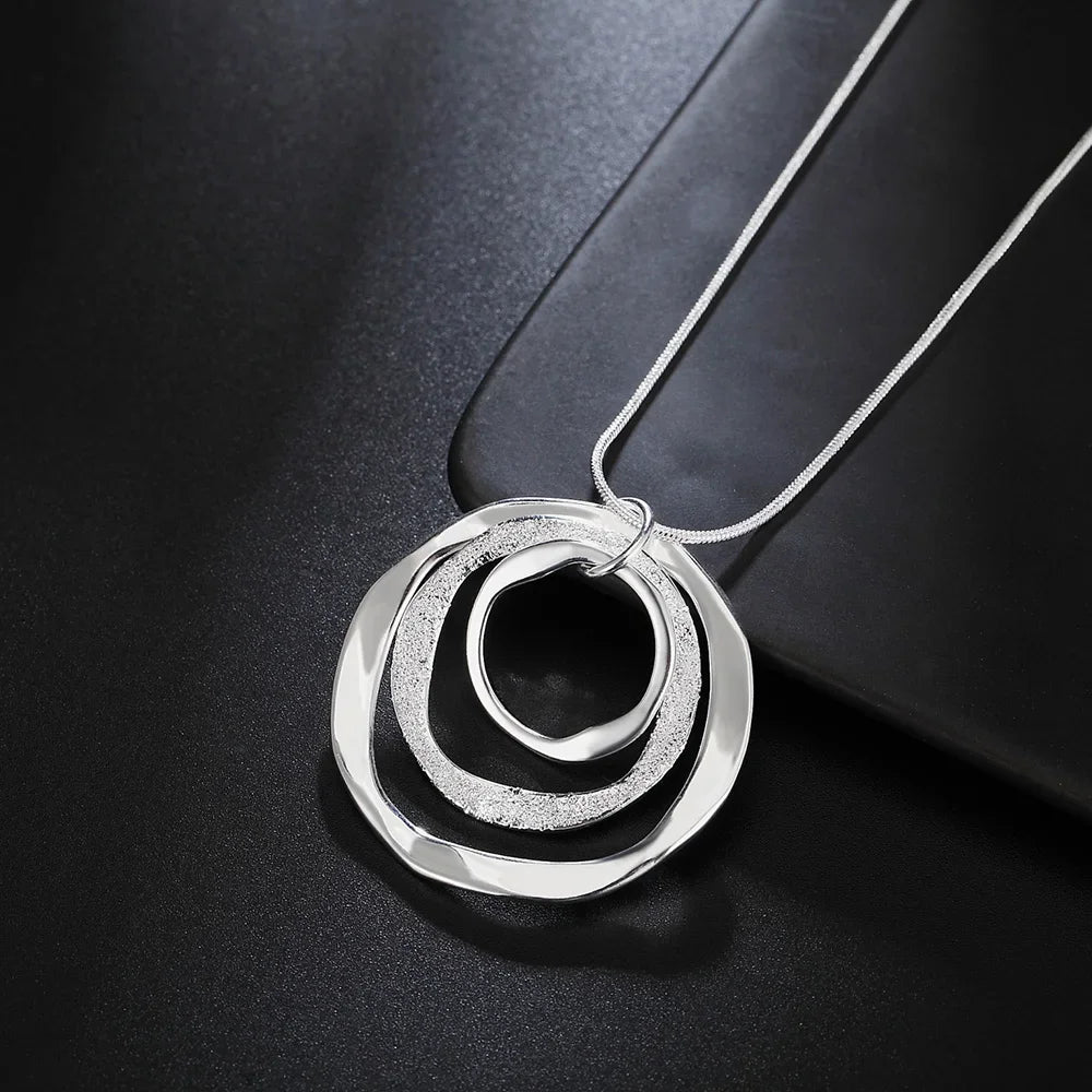 Colar de prata esterlina 925 da marca Fashion Fine para mulheres, joias de luxo para casamento, colar com pingentes de três círculos estilo boêmio.