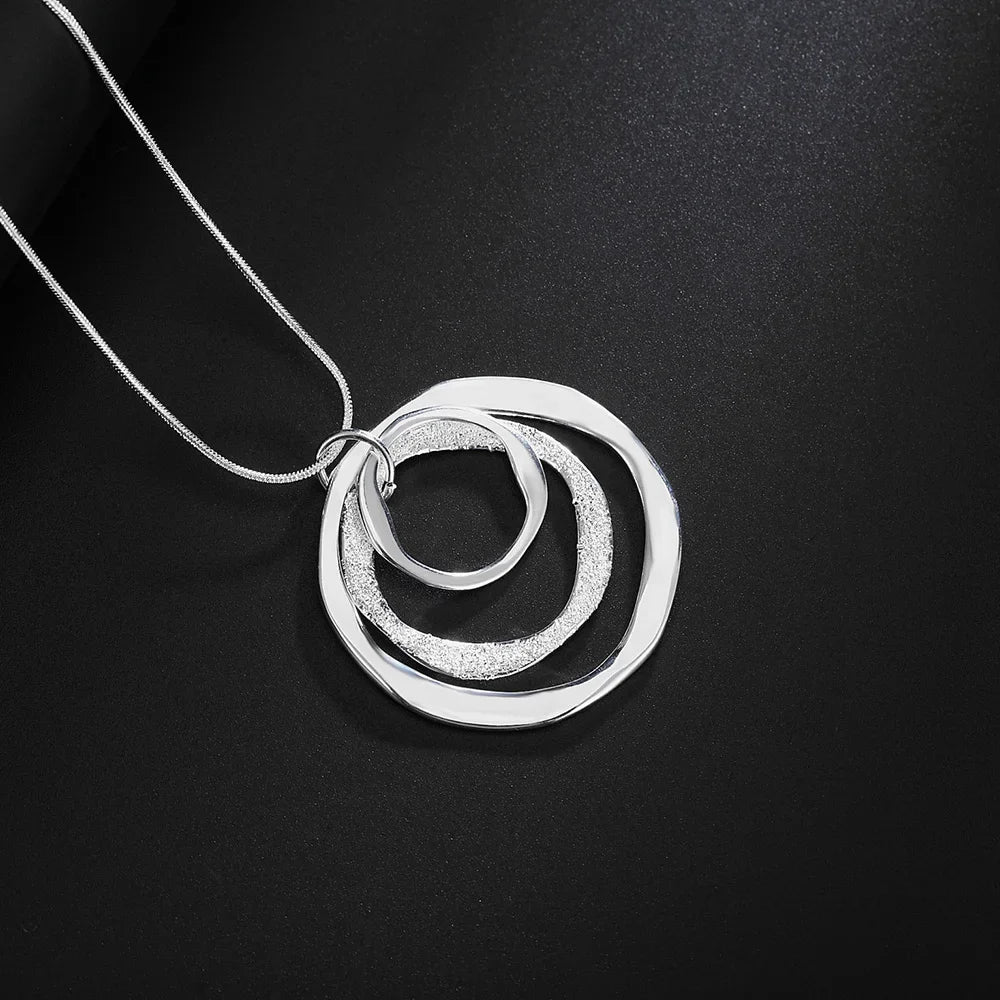 Colar de prata esterlina 925 da marca Fashion Fine para mulheres, joias de luxo para casamento, colar com pingentes de três círculos estilo boêmio.