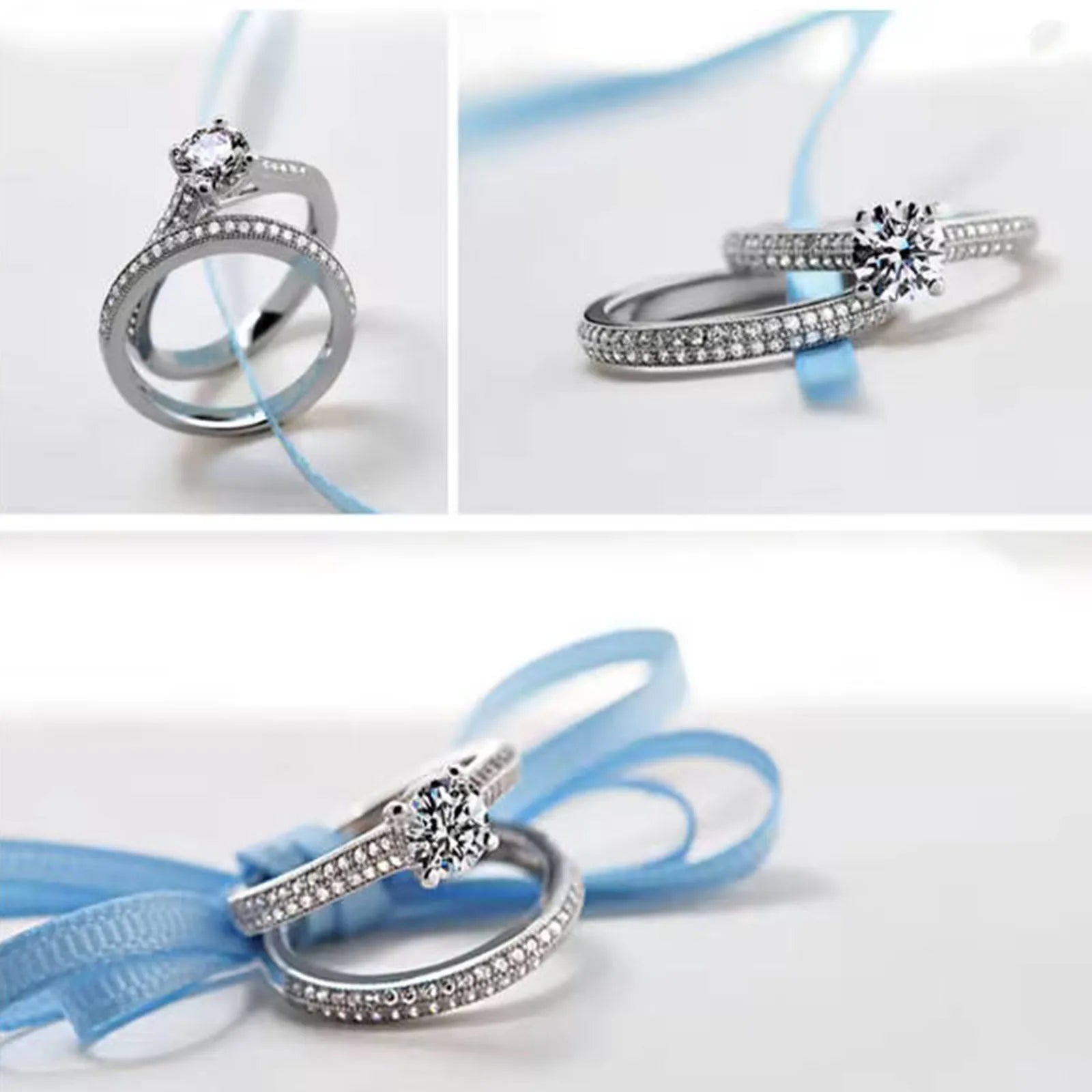 1 par vintage halo 925 prata esterlina anel de casamento conjunto para mulheres senhora presente aniversário jóias venda em massa
