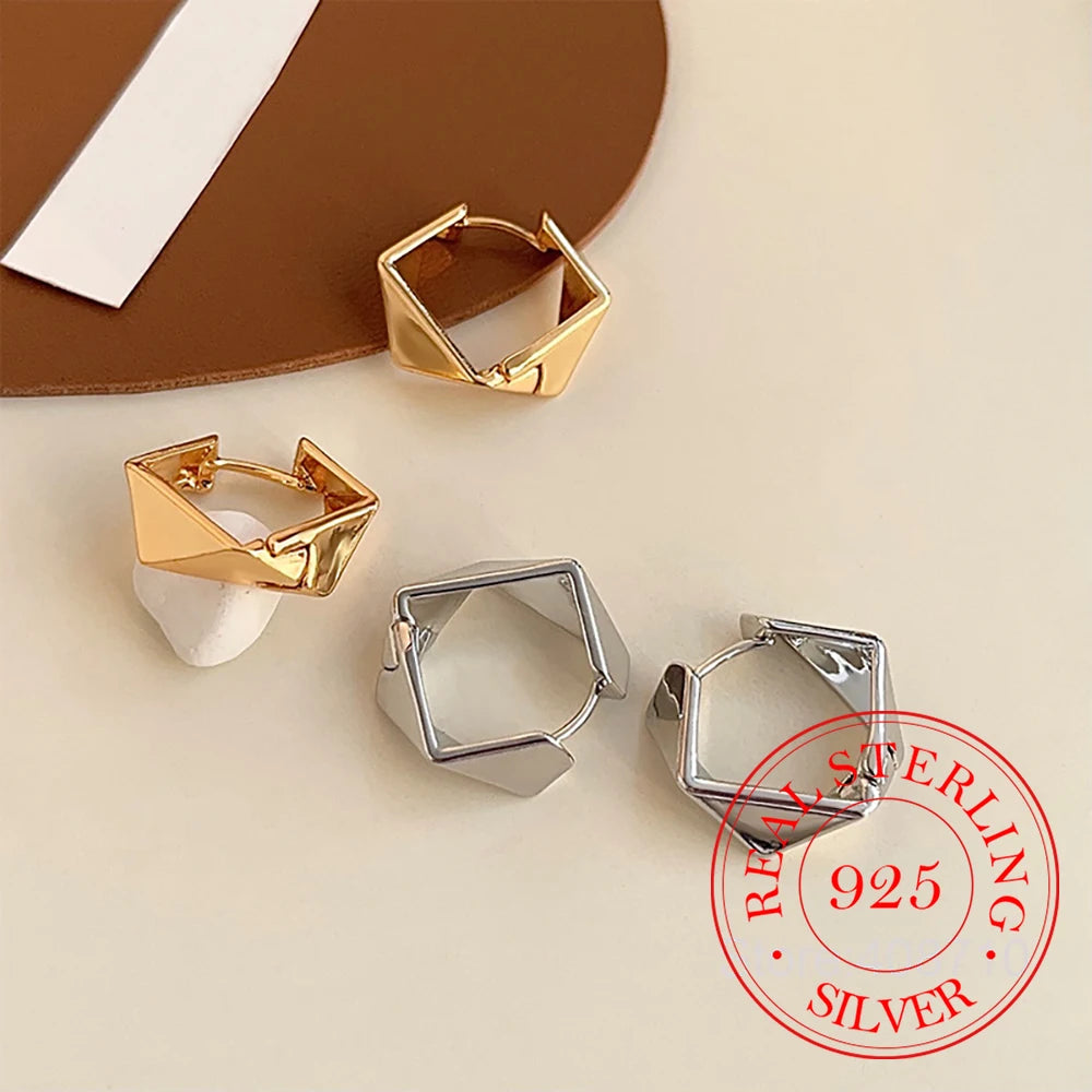 925 prata esterlina irregular rhombic hoop brincos para mulher presentes de natal piercing jóias aretes de mujer festa presente