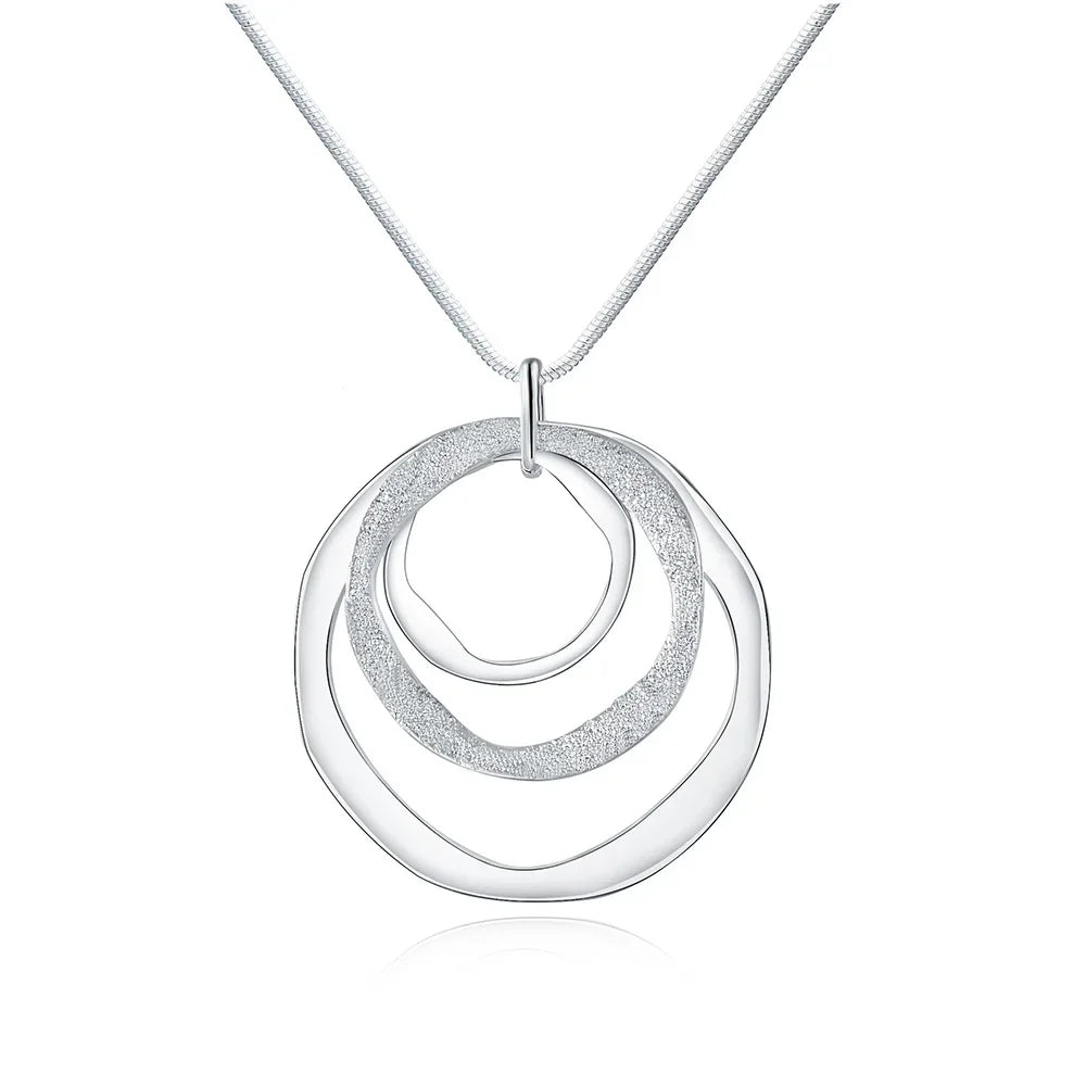 Colar de prata esterlina 925 da marca Fashion Fine para mulheres, joias de luxo para casamento, colar com pingentes de três círculos estilo boêmio.