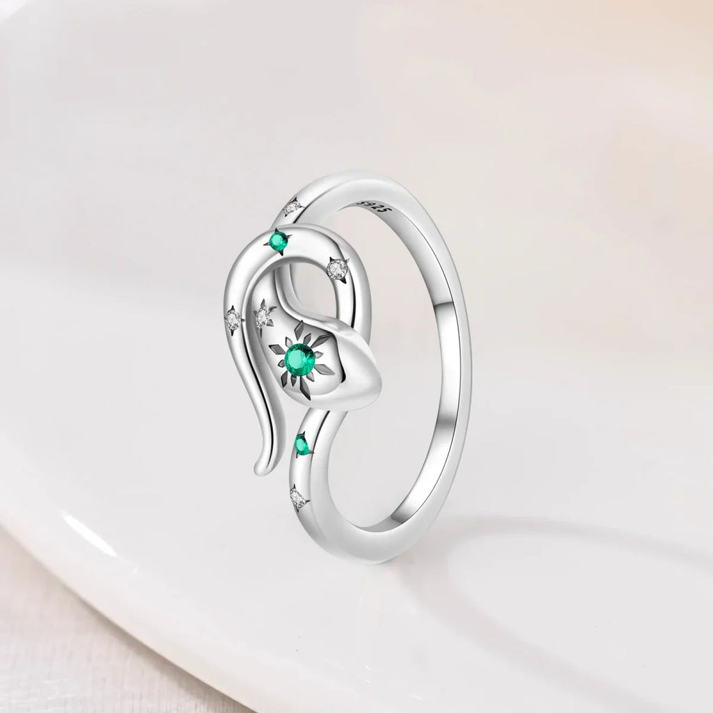 Anel de prata real s925 brilhante verde zircão simples em forma de cobra 925 para mulheres requintado festa joias finas presente combinação diária