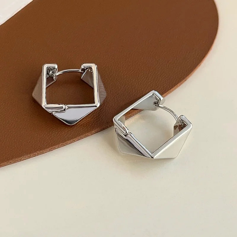 925 prata esterlina irregular rhombic hoop brincos para mulher presentes de natal piercing jóias aretes de mujer festa presente