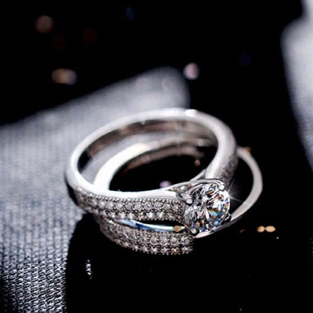 1 par vintage halo 925 prata esterlina anel de casamento conjunto para mulheres senhora presente aniversário jóias venda em massa