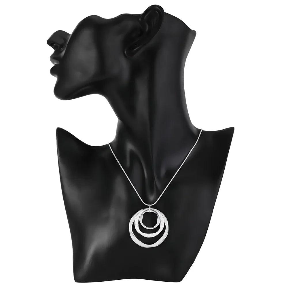 Colar de prata esterlina 925 da marca Fashion Fine para mulheres, joias de luxo para casamento, colar com pingentes de três círculos estilo boêmio.