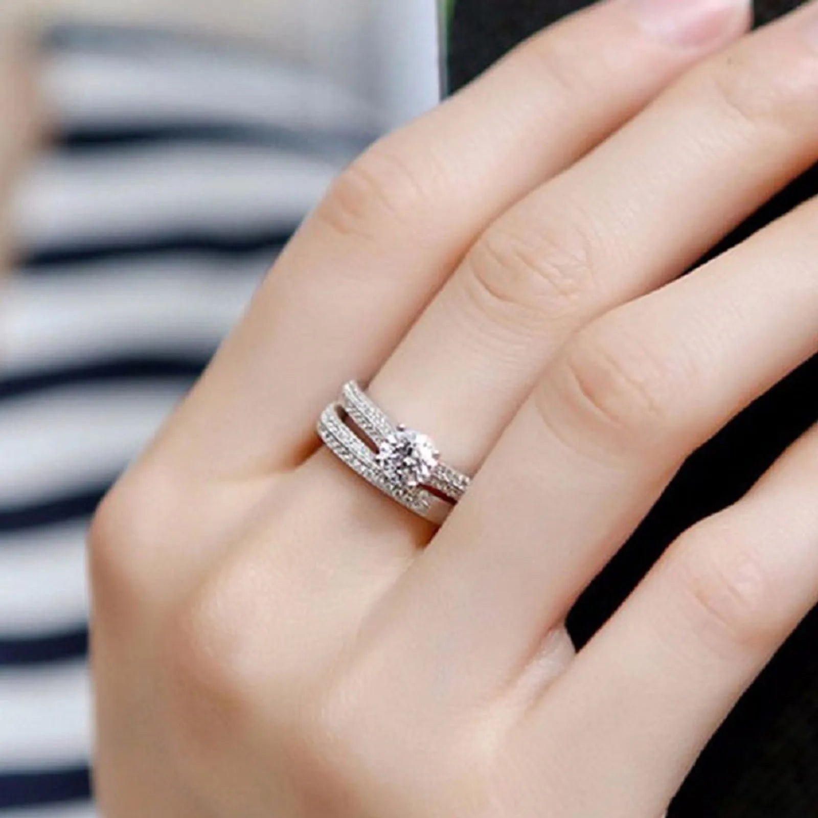 1 par vintage halo 925 prata esterlina anel de casamento conjunto para mulheres senhora presente aniversário jóias venda em massa