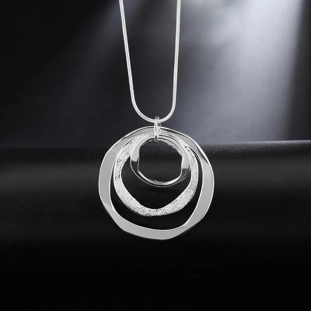 Colar de prata esterlina 925 da marca Fashion Fine para mulheres, joias de luxo para casamento, colar com pingentes de três círculos estilo boêmio.