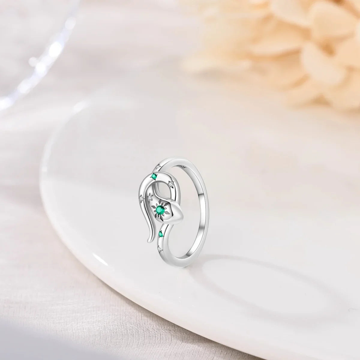 Anel de prata real s925 brilhante verde zircão simples em forma de cobra 925 para mulheres requintado festa joias finas presente combinação diária
