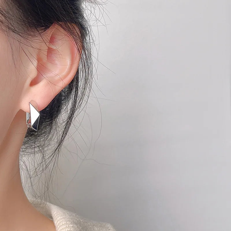 925 prata esterlina irregular rhombic hoop brincos para mulher presentes de natal piercing jóias aretes de mujer festa presente