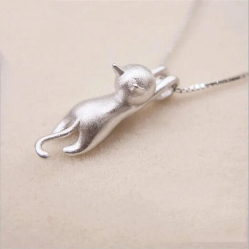 Popular 925 prata esterlina jóias moda simples animal bonito gatinho clavícula corrente pingente gato colares xl003
